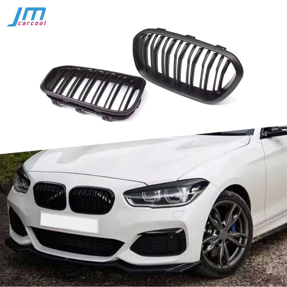 ABS Front Bumper Grill Trim Mesh Double-Line Grille Covers for BMW 1 Series F20 F21 2015-2018 FRP Front Grill Frame Car Styling