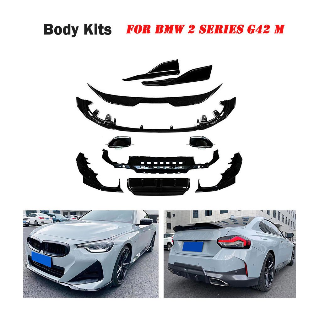 ABS Car Front Lip Rear Spoiler Side Skirts Rear Lip Diffuser With Black Tail Exhaust for BMW 2 Series G42 M Sport Coupe 2021 + - Image 4